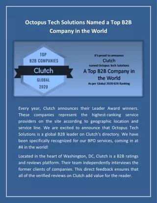 Octopus Tech Solutions Named a Top B2B Company in the World