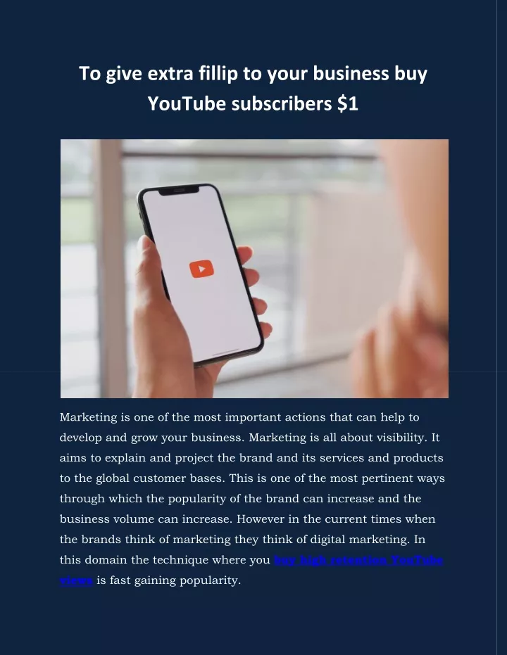 to give extra fillip to your business buy youtube