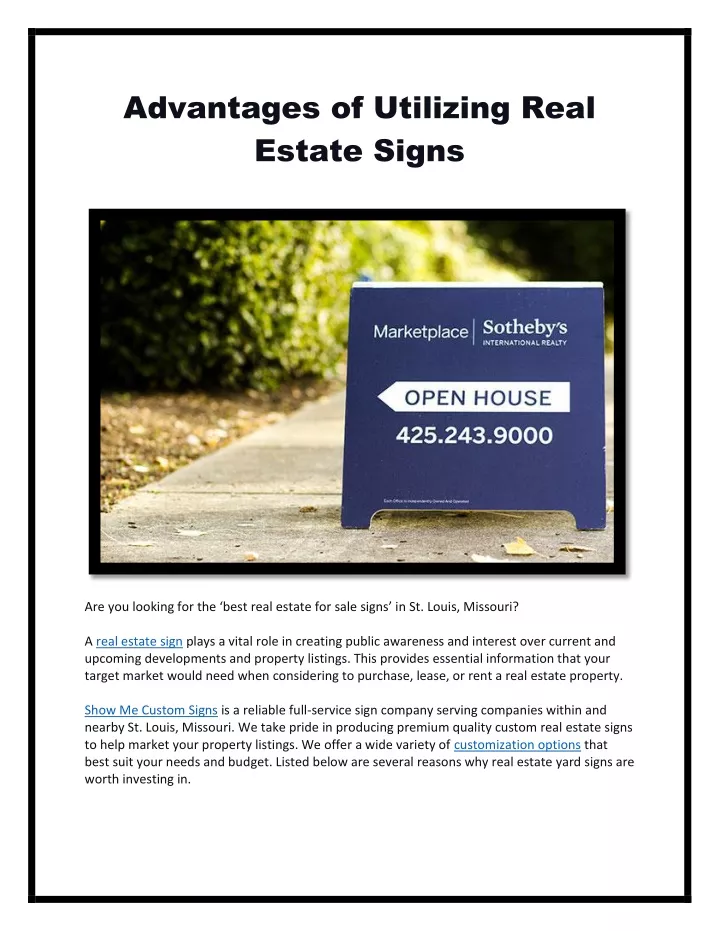 advantages of utilizing real estate signs