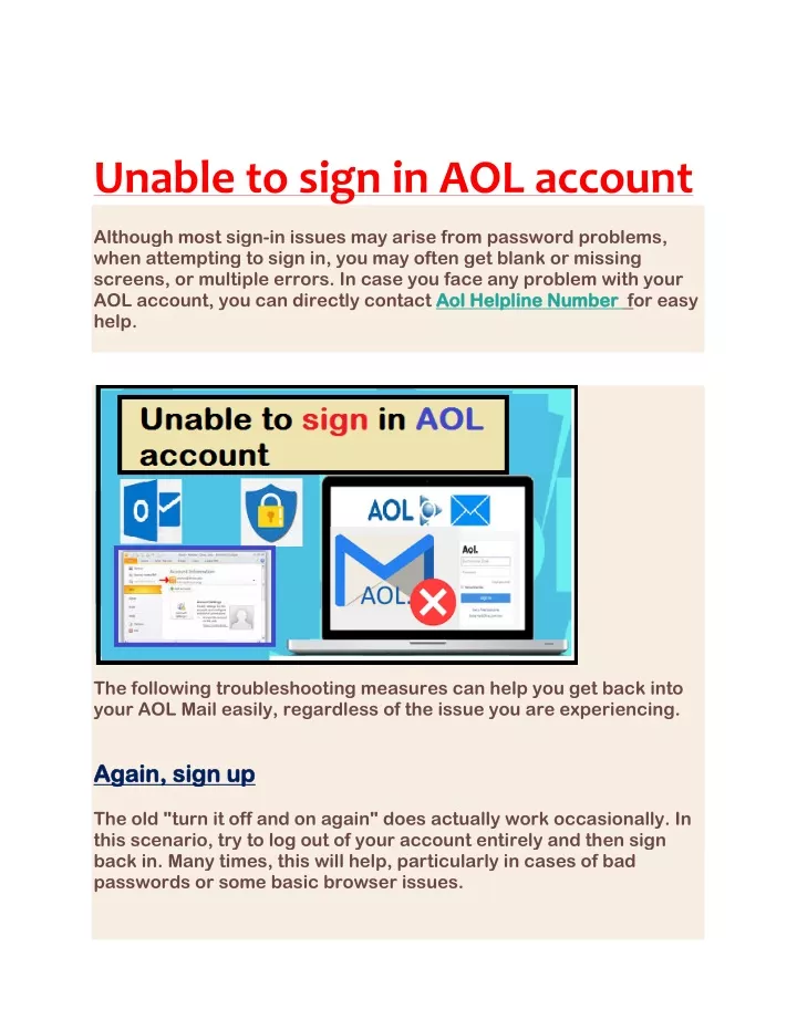 unable to sign in aol account although most sign