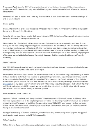 the greatest apple story for 2007