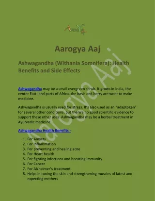 Ashwagandha (Withania Somnifera): Health Benefits and Side Effects