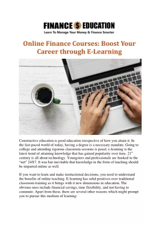 Online Finance Courses: Boost Your Career through E-Learning
