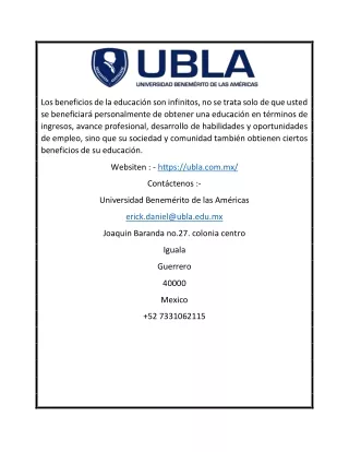 Licenciatura en Psicología en Guerrero I UBLA - Universidad Benemérito de las Américas