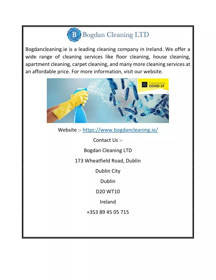 bogdancleaning ie is a leading cleaning company