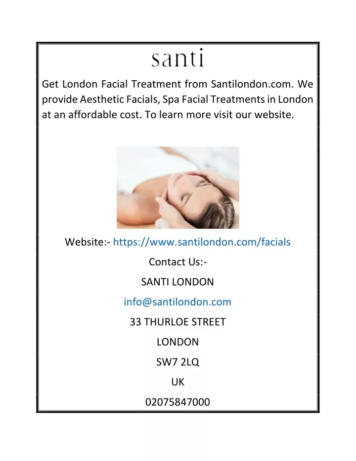 get london facial treatment from santilondon