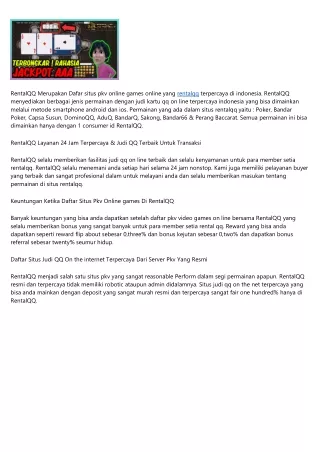 RentalQQ Daftar Situs Pkv Online games Poker On the net Terpercaya Indonesia