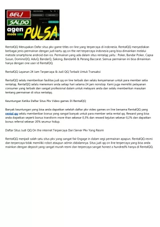 RentalQQ Daftar Situs Pkv Video games Poker On-line Terpercaya Indonesia