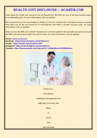 health cost disclosure acaweb com