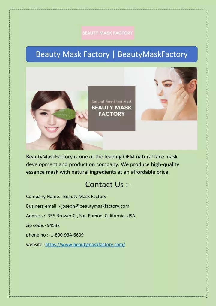 beauty mask factory beautymaskfactory