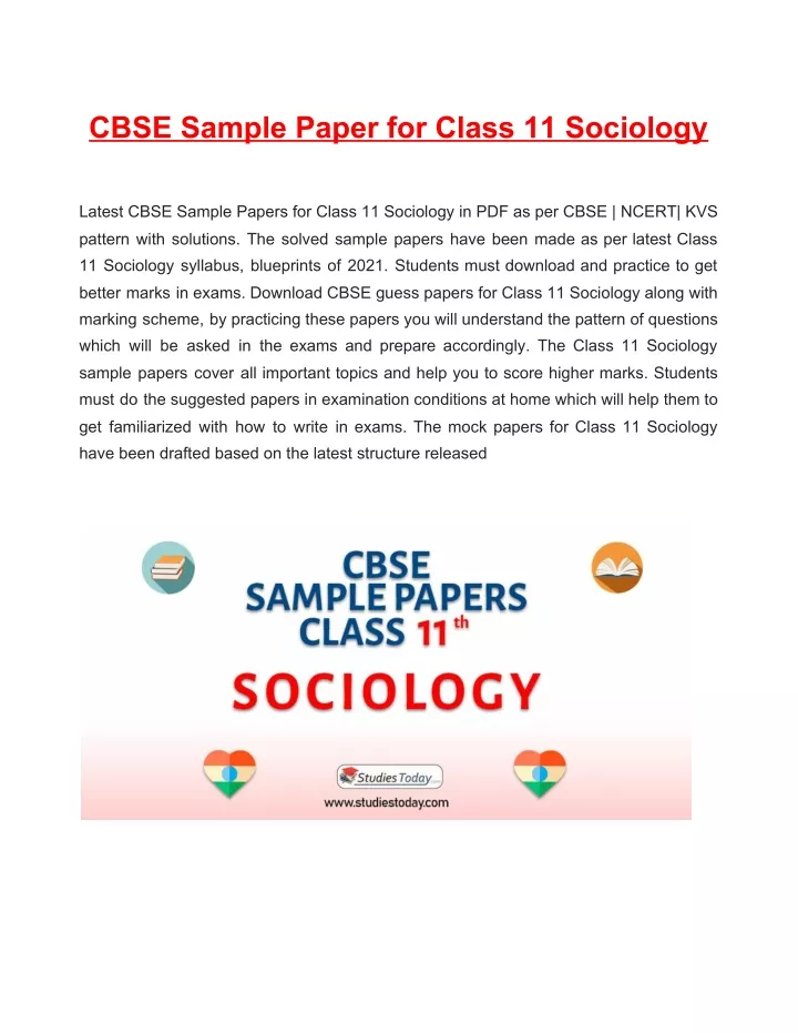 cbse sample paper for class 11 sociology latest