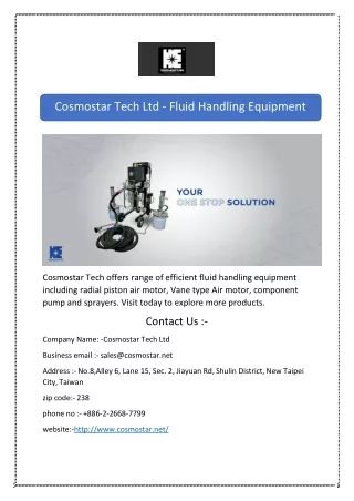 cosmostar tech ltd fluid handling equipment