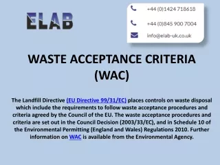 WAC Waste Acceptance Procedures and Criteria ELAB