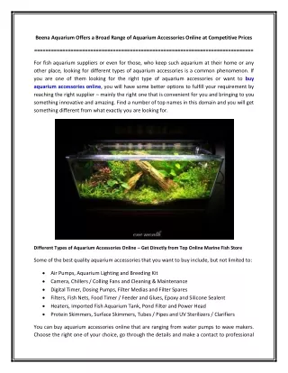 Beena Aquarium Offers a Broad Range of Aquarium Accessories Online at Competitive Prices
