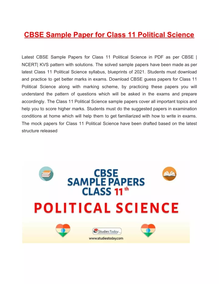 cbse sample paper for class 11 political science