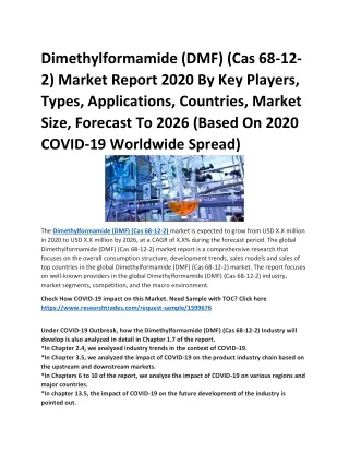 Dimethylformamide (DMF) (Cas 68-12- 2) Market