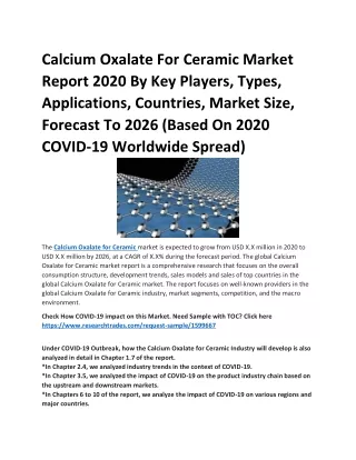 Calcium Oxalate For Ceramic Market