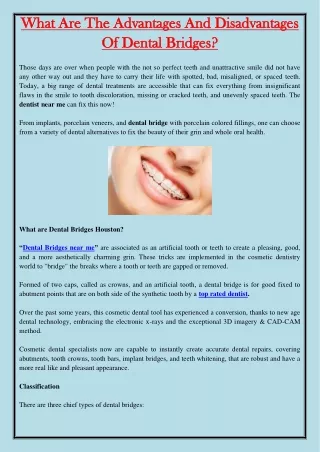 What Are The Advantages And Disadvantages Of Dental Bridges?