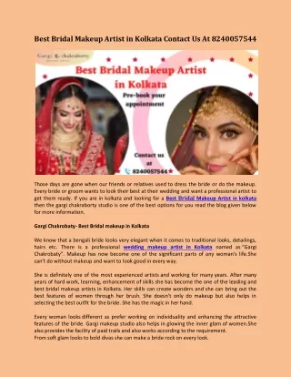 Best Bridal Makeup Artist in Kolkata Contact Us At 8240057544