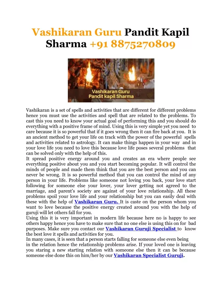 vashikaran guru pandit kapil sharma 91 8875270809