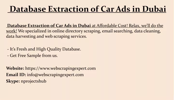 database extraction of car ads in dubai