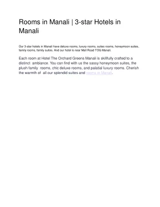 Room in Manali | Delhi-Manali Volvo Package | Tog Manali