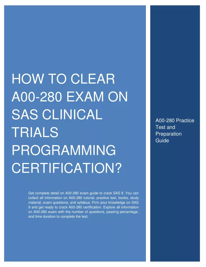 how to clear a00 280 exam on sas clinical trials