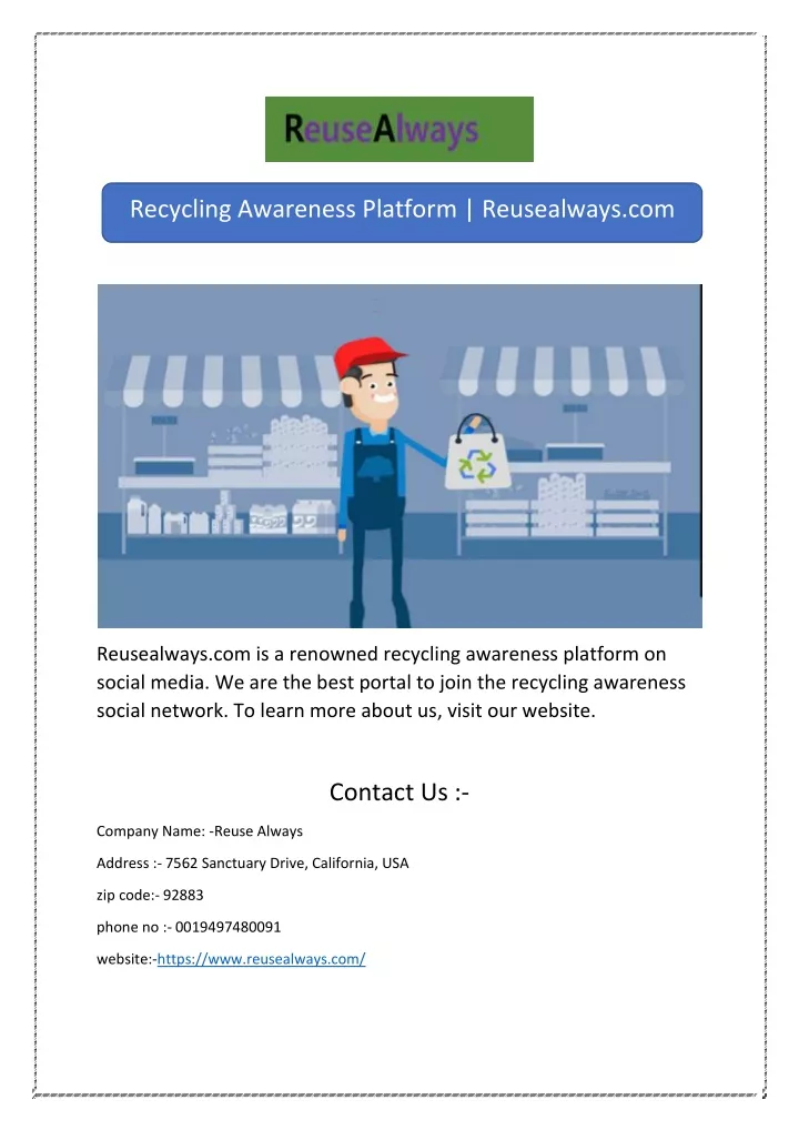 recycling awareness platform reusealways com