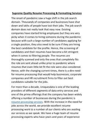 supreme quality resume processing formatting