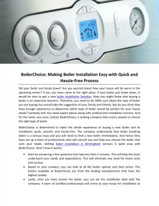 BoilerChoice: Making Boiler Installation Easy with Quick and Hassle-Free Process