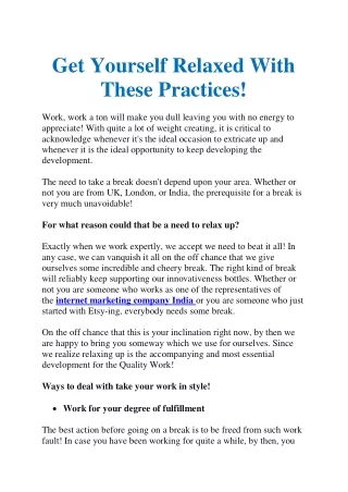 get yourself relaxed with these practices