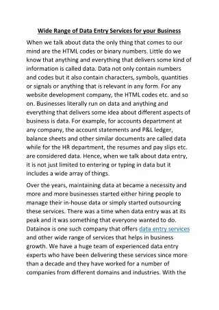 wide range of data entry services for your