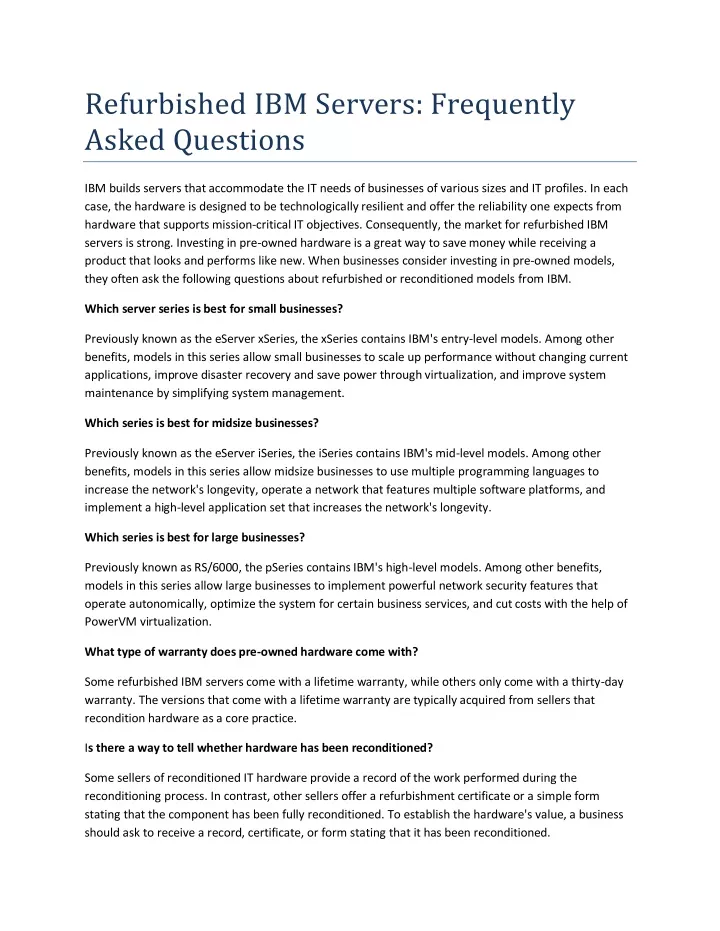 refurbished ibm servers frequently asked questions