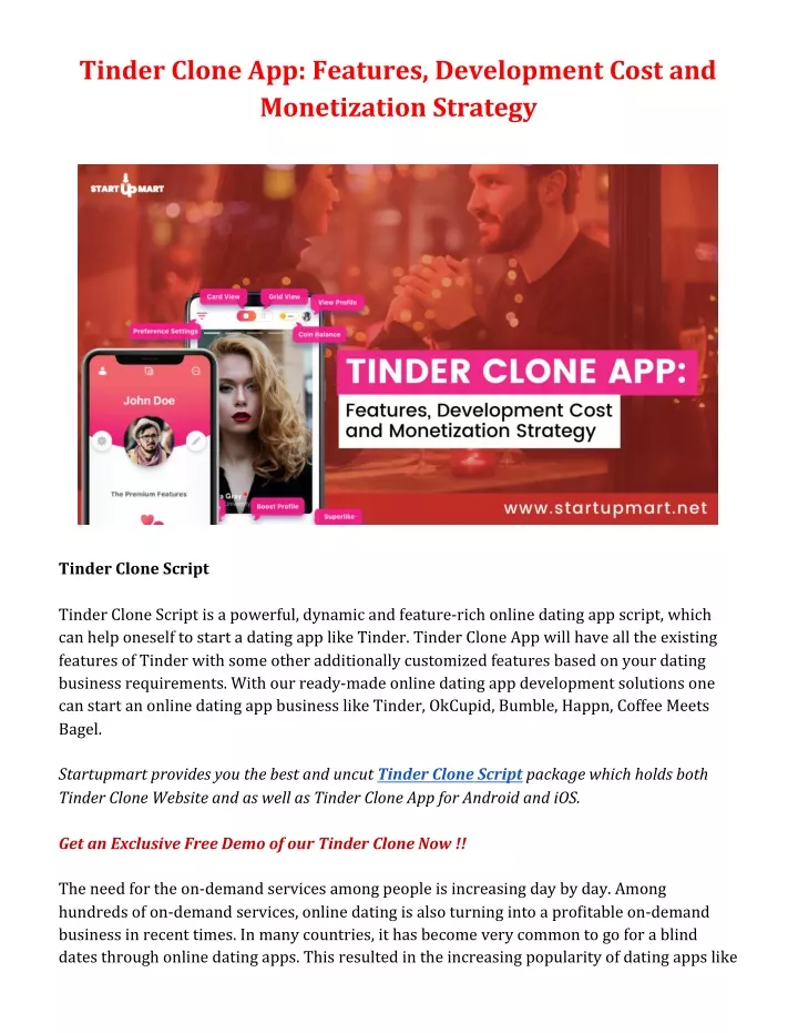 tinder clone app features development cost