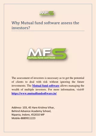 why mutual fund software assess the investors