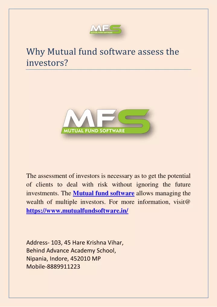 why mutual fund software assess the investors