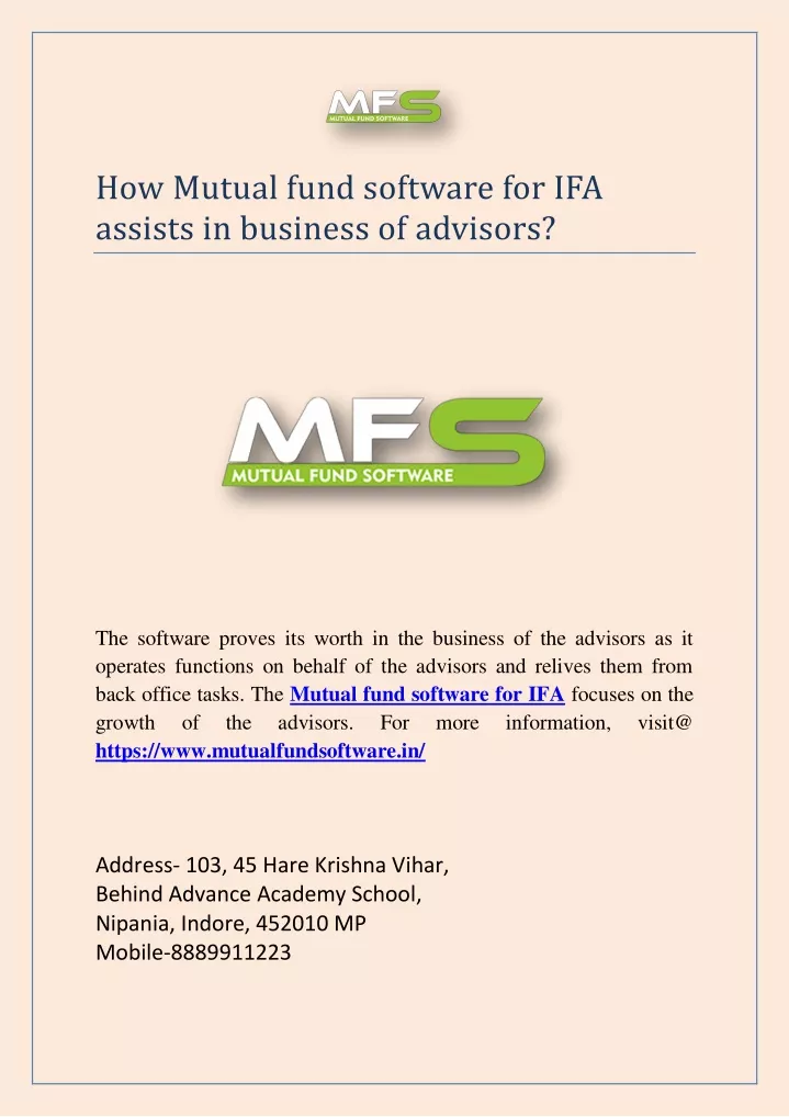 how mutual fund software for ifa assists