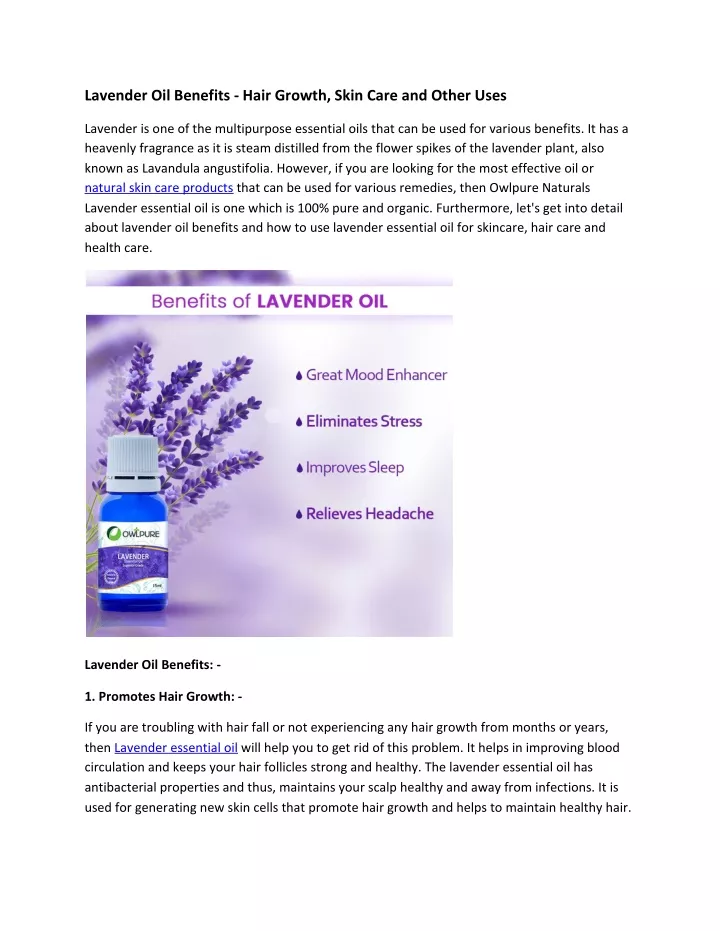 lavender oil benefits hair growth skin care