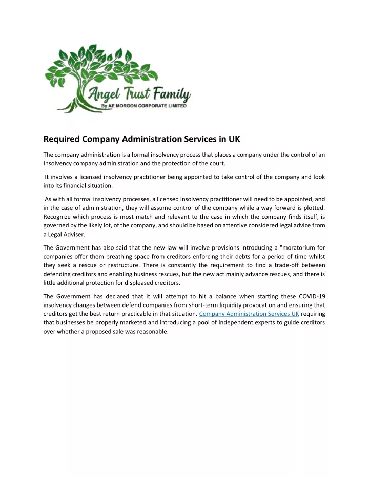 required company administration services in uk