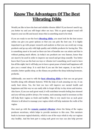 know the advantages of the best vibrating dildo
