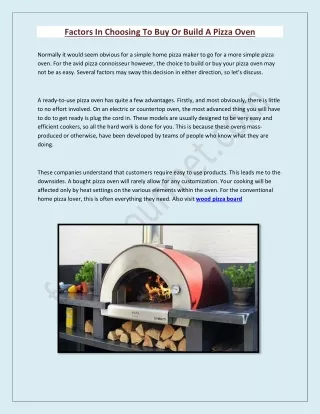 Factors In Choosing To Buy Or Build A Pizza Oven