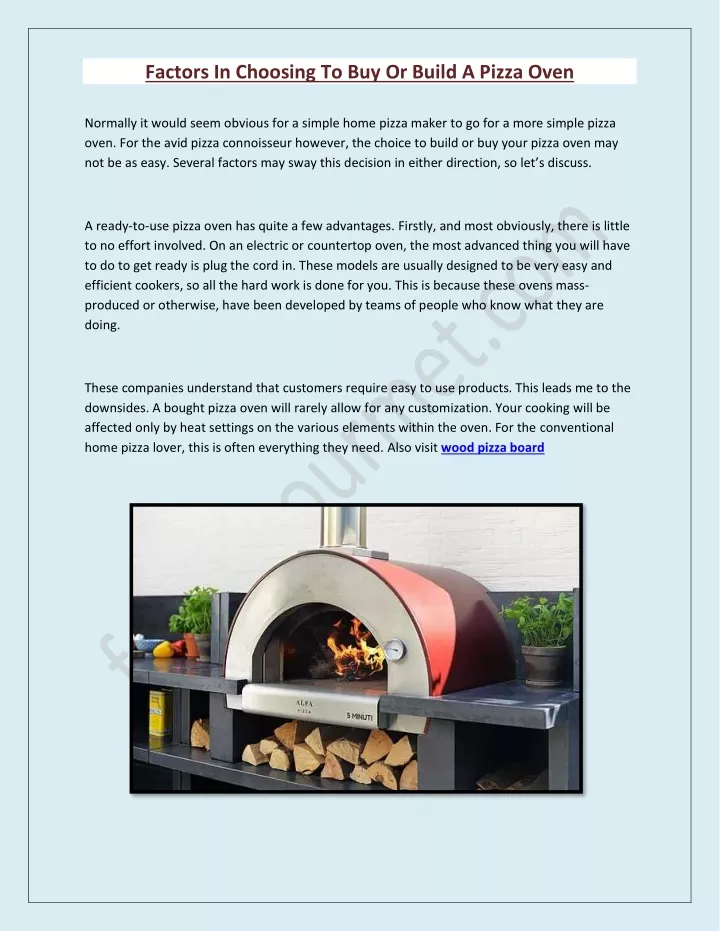 factors in choosing to buy or build a pizza oven