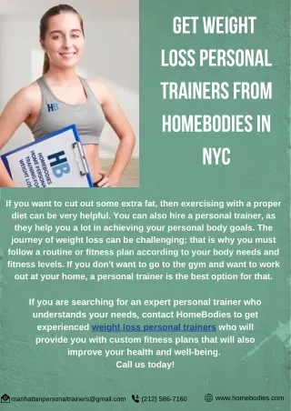 Get Weight Loss Personal Trainers from HomeBodies in NYC