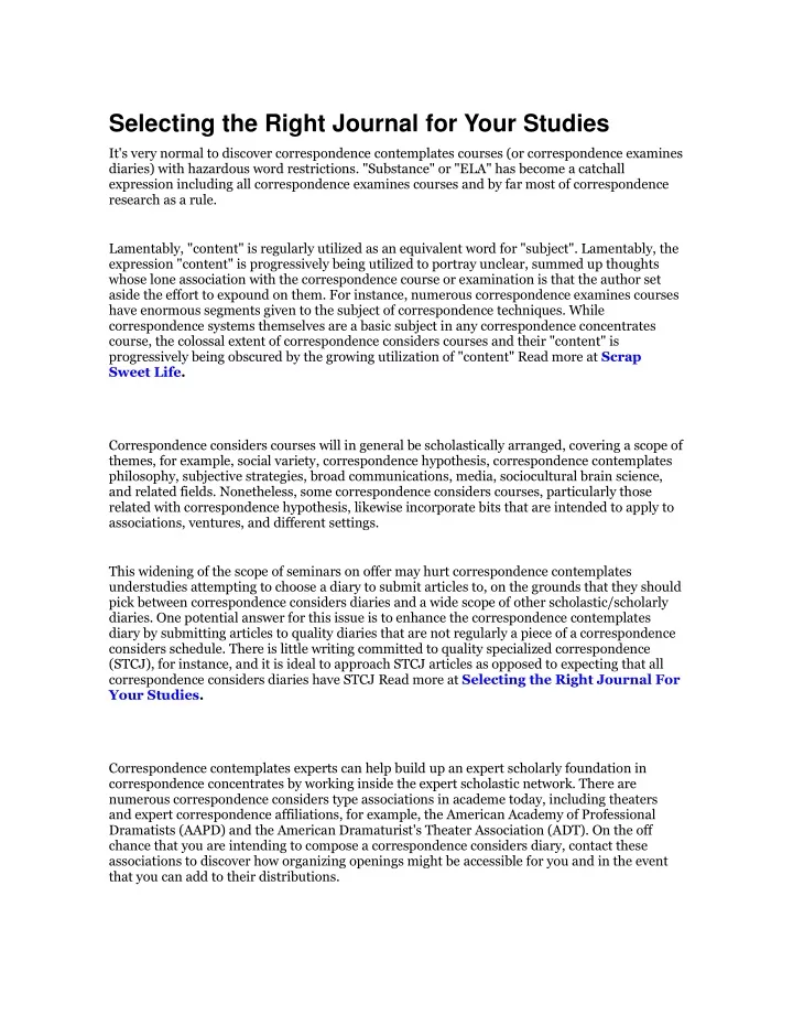 selecting the right journal for your studies