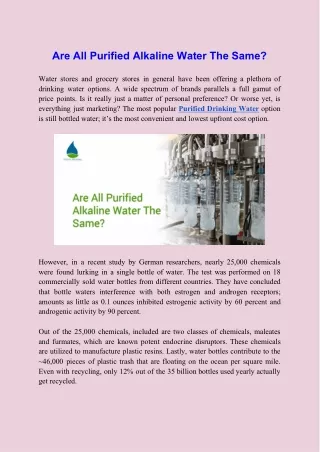 Are All Purified Alkaline Water The Same?