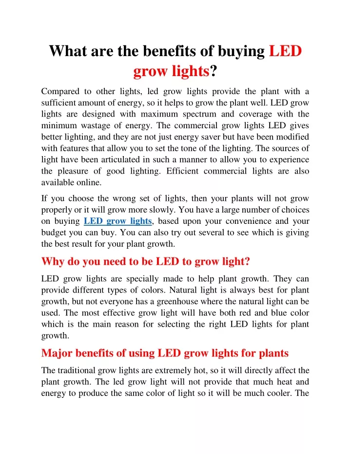 what are the benefits of buying led grow lights