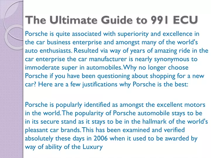 the ultimate guide to 991 ecu