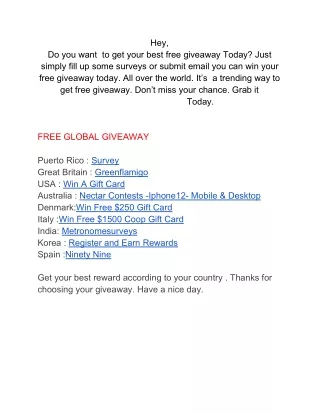 FREE GLOBAL GIVEAWAY