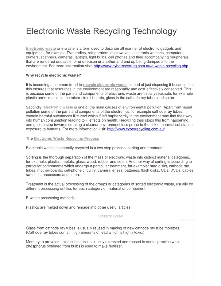 electronic waste recycling technology