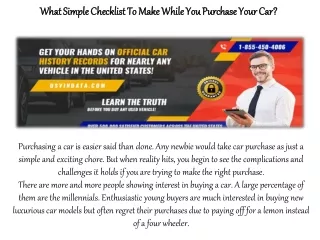 USVINData.com - What Simple Checklist To Make While You Purchase Your Car?